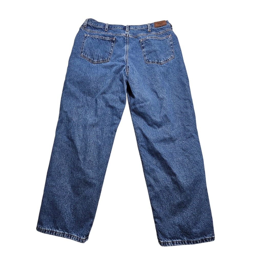 LL Bean Mens Relaxed Fit Flannel‎ Lined Jeans 40x30 Blue Denim Plaid 139426